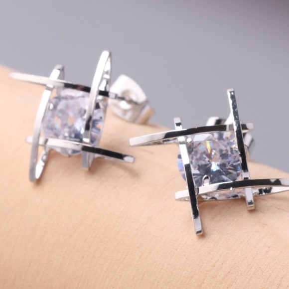 Cubic Zirconia Stud Earrings Silver & Gold - Picture 5 of 7